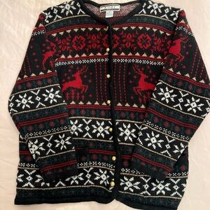 Vintage Holiday Christmas Reindeer Cardigan Jacket 1X